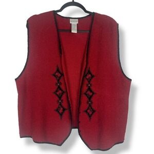 Vintage Koret Acrylic Wool Blend Vest Womens Size 1X Beaded Artsy Granny Retro